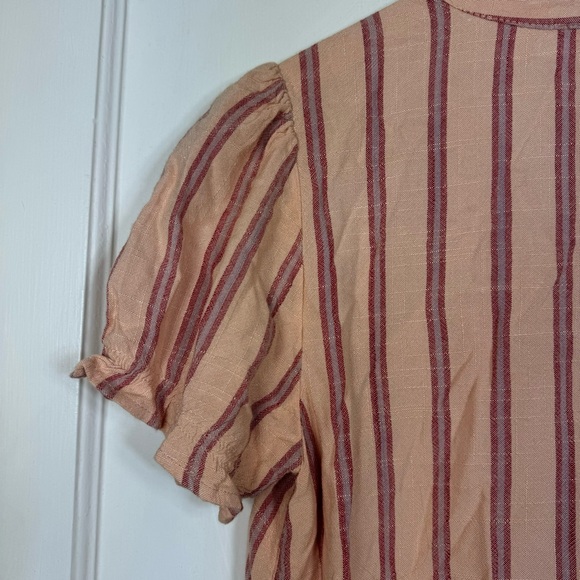 Indi & Cold Button Front Striped Blouse Puff Sleeve - Picture 6 of 7